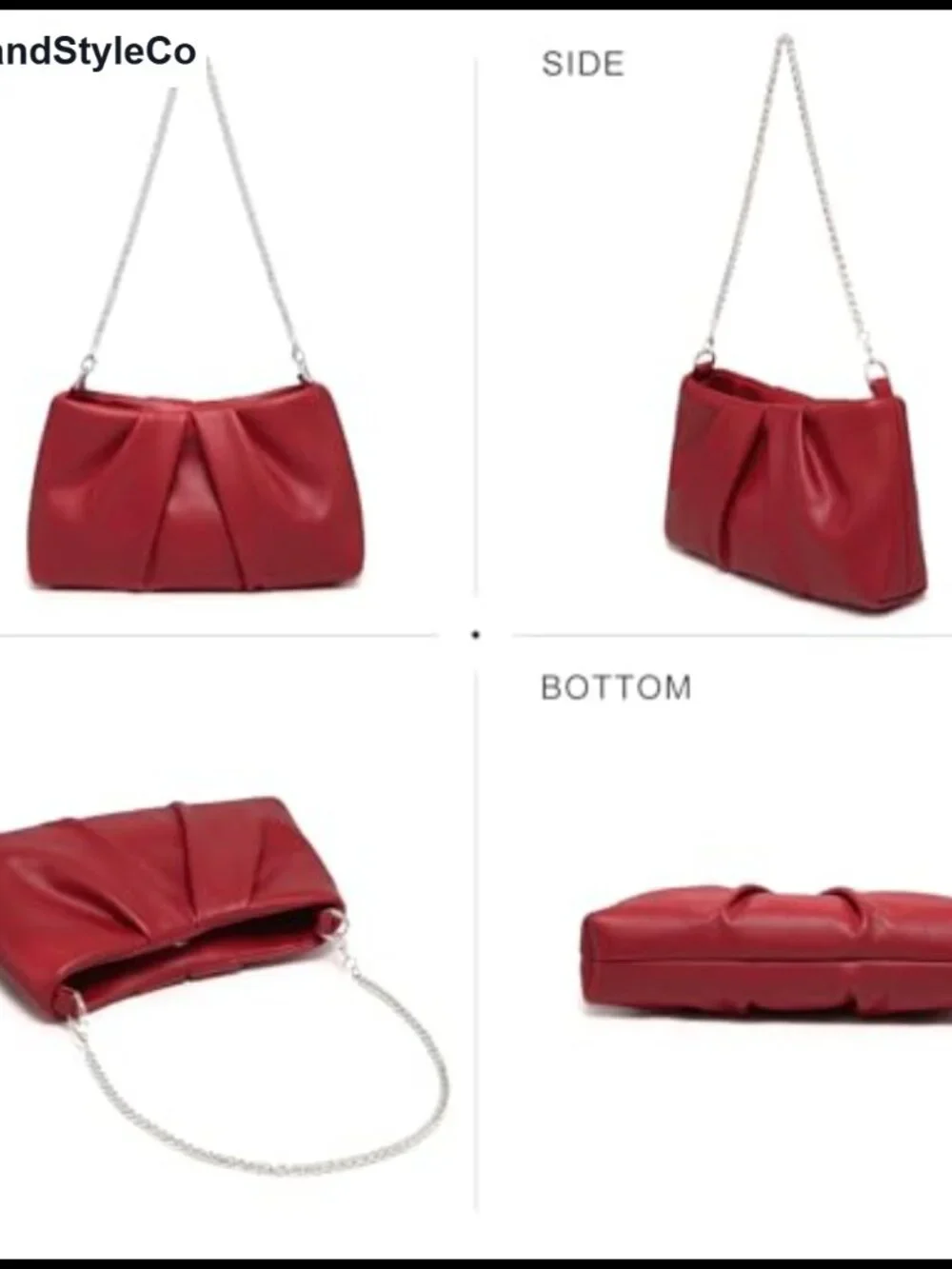 Elegant Pleated Evening Bag Vegan Leather Clutch with 2 Detachable Chain Straps